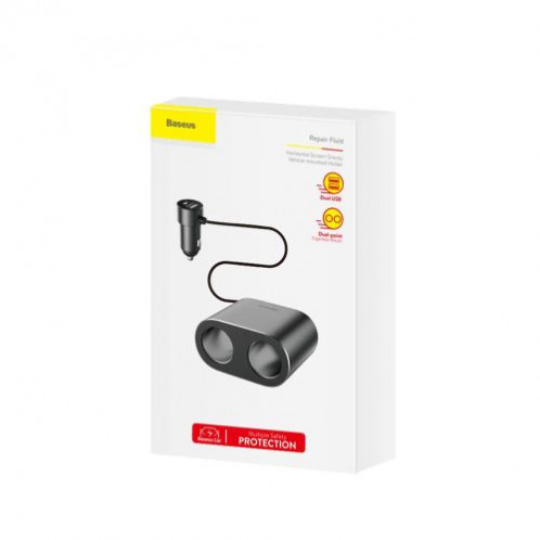 Baseus Car charger One to Two Cigarette Lighter(dual lighter 80W+dual USB 3.1A) Black (CRDYQ-01) DA716806-013