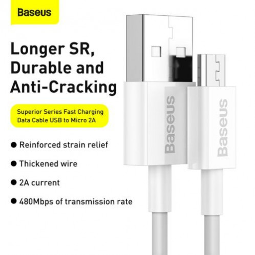 Baseus Micro USB Superior cable, fast charging cable 2A 1m White (CAMYS-02) DA13825-015