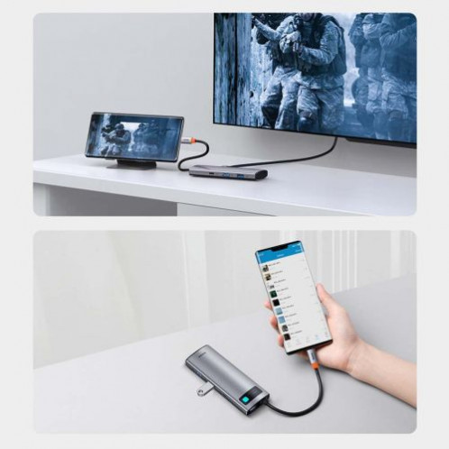 Baseus HUB Metal Gleam series 7-in-1 Multifunctional (Type-C to 2x USB 3.0, PD 100W / HDMI 4K 30Hz / RJ45 1Gbps, Type-C basic) Gray (WKWG020113) DA2678519-024