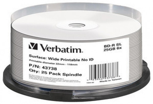 1x25 Verbatim BD-R Blu-Ray 25GB 6x Speed wide imprimable NO-ID 654493-02