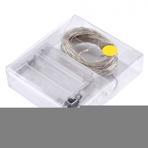 10m 6W 100 LED SMD 0603 IP65 Waterproof 3 x AA Batteries Box Silver Wire String Light Lampe Fairy Lampe décorative, DC 5V (Light jaune) S117YL0-07
