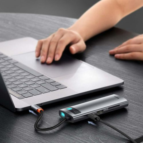 Baseus HUB Metal Gleam series 7-in-1 Multifunctional (Type-C to 2x USB 3.0, PD 100W / HDMI 4K 30Hz / RJ45 1Gbps, Type-C basic) Gray (WKWG020113) DA2678519-024