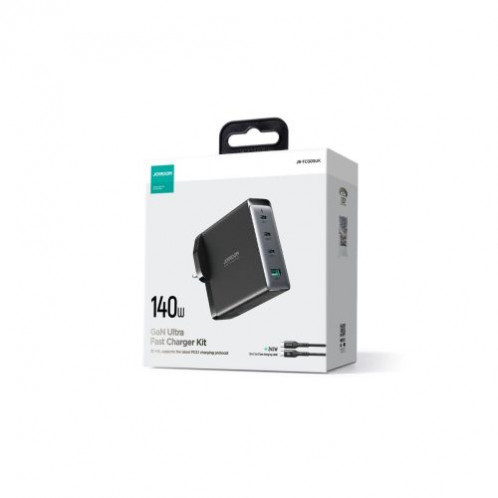 Joyroom Travel Charger GaN Fast Charger (UK) C+C+C+U, 140W, with Type-C to Type-C, PD 240W cable (1,2m) Black EU (JR-TCG05UK) DO2670100-02