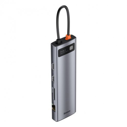 Baseus HUB Metal Gleam Series 11-in-1 Multifunctional (Type-C to 3xUSB3.2/PD 100W/3,5 mm Jack/VGA Full HD 60Hz/2xHDMI 4K/TF+SD card/ RJ45) Space Gray (CAHUB-CT0G) DA5380592-016
