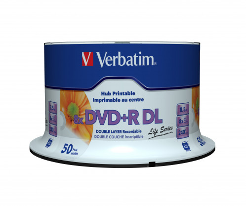 1x50 Verbatim DVD+R DL wide pr. 8x Speed, 8,5GB Life Series 813561-00