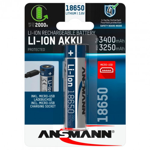 Ansmann Li-Ion 18650 3400mAh 3,6V Micro-USB prise 1307-0003 569354-06