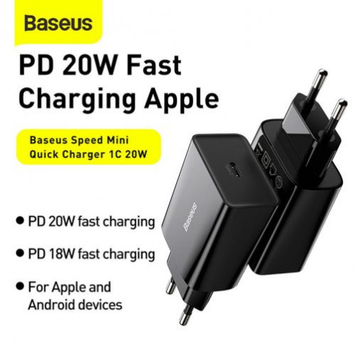 Baseus Travel Charger Speed Mini 1C Quick Charger 20W EU Black (CCFS-SN01) DA578724-015