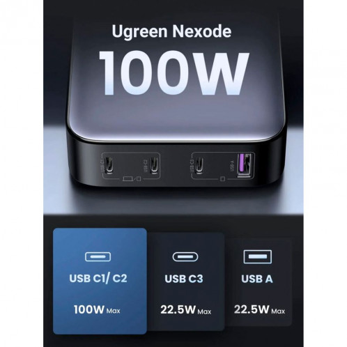 UGREEN Nexode 1*USB-A + 3*USB-C 100W Desktop Fast Charger 770170-06