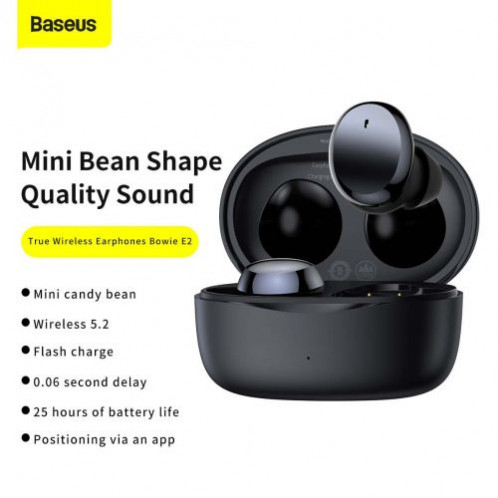 Baseus Earphone Bluetooth Bowie E2 BT 5.2, TWS AV Synchronization, Low Latency, IP55, Black (NGTW090001) DA2161249-023