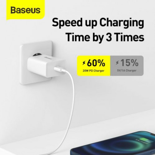 Baseus Travel Charger Speed Mini 1C Quick Charger 20W EU White (CCFS-SN02) DA582616-015
