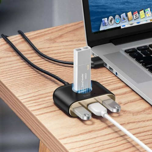 Baseus HUB Square round 4in1 USB Adapter USB3.0*1 + USB2.0*3 1m Black (CAHUB-AY01) DA54697-08
