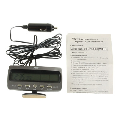 Thermomètre numérique à cristaux liquides LCD de 3,6 pouces avec temps / Date / Semaine / Alarme / Stockage de voiture Affichage de la tension de la batterie (Noir) ST9106-05