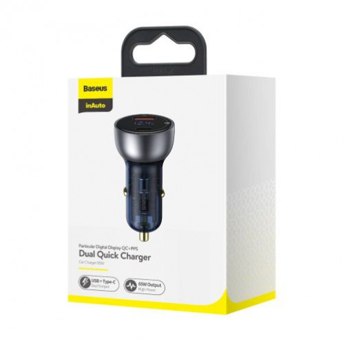 Baseus Car Charger Particular Digital Display C+U, PD 3.0 QC 4.0+, SCP, PPS, 5A, 65W Silver (CCKX-C0A) DA1175392-09