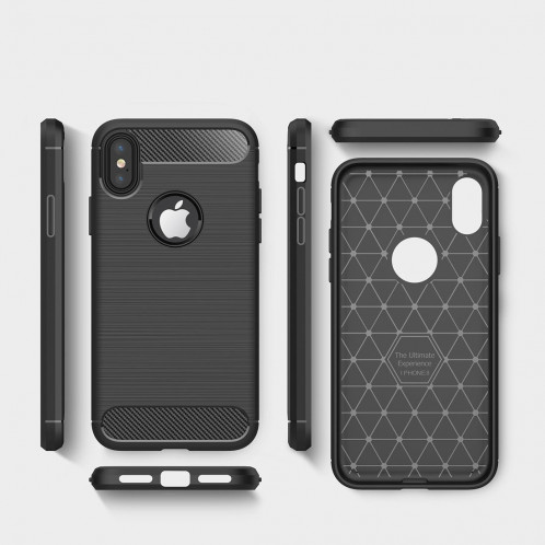 Pour iPhone X Fibre de carbone TPU Texture brossée Housse de protection arrière antichoc (noir) SP010B0-08