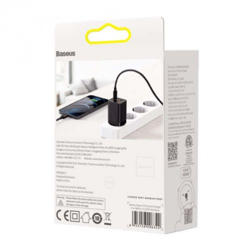 Baseus Travel Charger Super Si Pro mini Fast Charger, C+U, PD 3.0, QC 3.0 30W EU Black (CCSUPP-E01) DA1020371-018