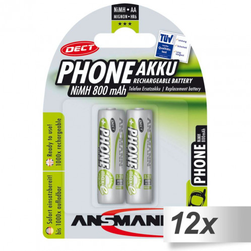 12x2 Ansmann maxE NiMH piles Mignon AA 800 mAh DECT Phone 502518-01