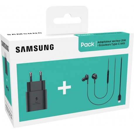 Samsung Starter Pack (Chargeur 25W TA800N & Écouteurs Type C AKG IC100B Noir (Emballage Original) 126098-01