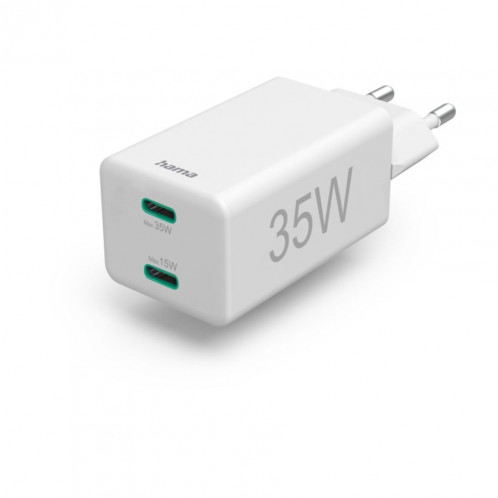 Hama Chargeur rapide USB-C 35W PD/QC, 2xUSB-C, blanc 201694 800214-02