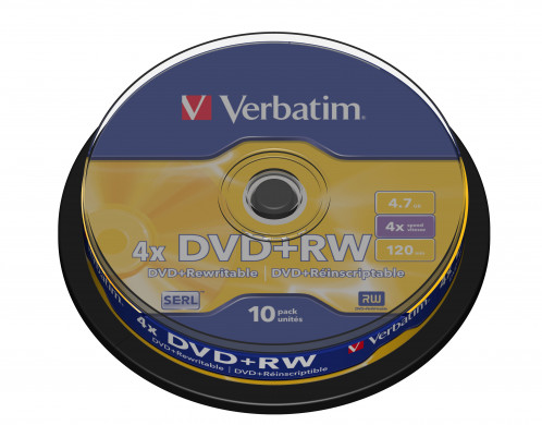 1x10 Verbatim DVD+RW 4,7GB 4x Speed, mat argent cakebox 717857-03