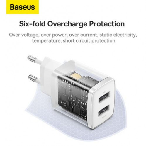 Baseus Travel Charger Compact wall Charger U+U, 10.5W EU White (CCXJ010202) DA390387-017