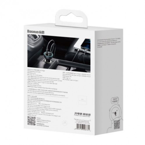 Baseus Car Charger Fast charger U+C+C, PD 3.0, QC 5.0, PPS, (with C+C cable 100W (20V/1.5A) 1m) 160W, Black (TZCCZM-0G) DA2243937-05