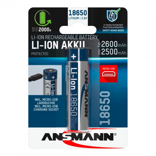 Ansmann Li-Ion 18650 2600mAh 3,6V Micro-USB prise 1307-0002 569333-05