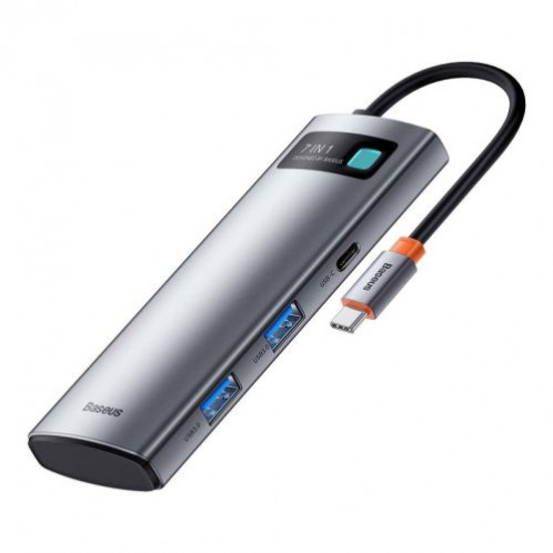 Baseus HUB Metal Gleam series 7-in-1 Multifunctional (Type-C to 2x USB 3.0, PD 100W / HDMI 4K 30Hz / RJ45 1Gbps, Type-C basic) Gray (WKWG020113) DA2678519-024