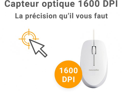 Novodio Optical Mouse USB-C Argent Souris optique filaire 1600 DPI Mac/PC PENNVO0024-04