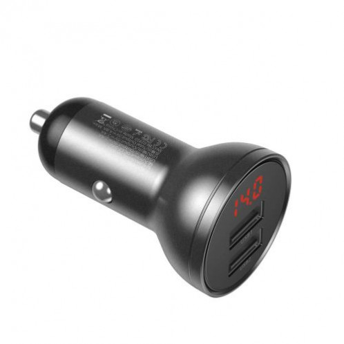 Baseus Car Charger Digital Display 2xUSB with 3-in-1 Cable 1.2m, 24W 4.8A, Black/Gray (TZCCBX-0G) DA720141-08