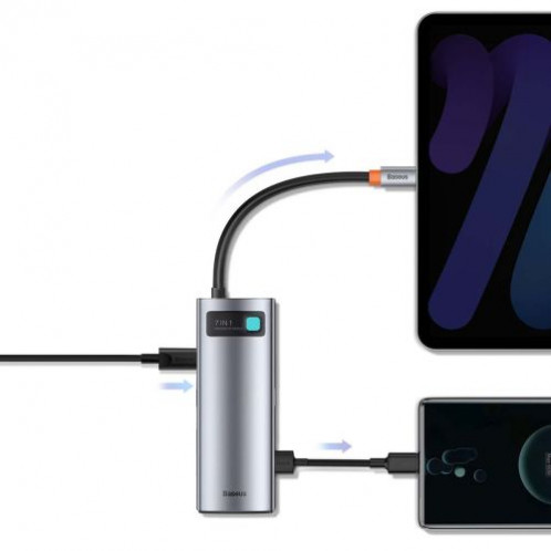 Baseus HUB Metal Gleam series 7-in-1 Multifunctional (Type-C to 2x USB 3.0, PD 100W / HDMI 4K 30Hz / RJ45 1Gbps, Type-C basic) Gray (WKWG020113) DA2678519-024
