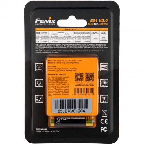 Fenix E01 V2.0 100 lm lampe de poche 767699-02