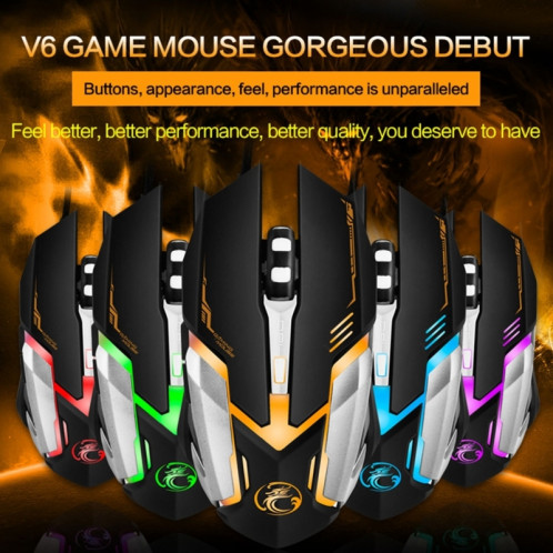 IMICE V6 LED Colorful Light USB 6 boutons 3200 DPI Wired Optical Gaming Mouse pour ordinateur PC portable (noir) SI164B7-00