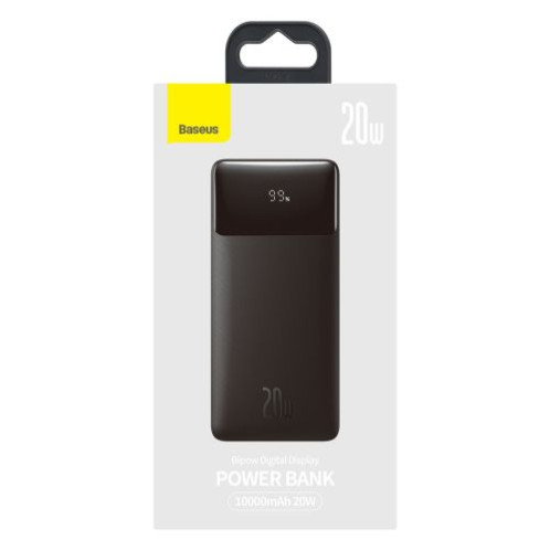 Baseus Power Bank Bipow Pro with Digital Display, Fast Charge, Micro+C+A+A (with Type-C and Micro to A+A, 3A, 0.25m cable) 20W, 10000 mAh, Black (PPBD040101) DA110359-02