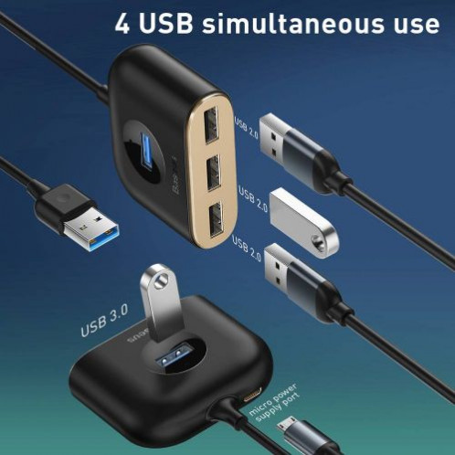 Baseus HUB Square round 4in1 USB Adapter USB3.0*1 + USB2.0*3 1m Black (CAHUB-AY01) DA54697-08