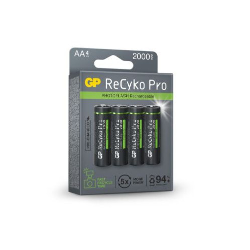 GP Battery (AA) Rechargable RECYKO+ Pro Fast Flash, NIMH R03, (4 batteries / blister), 2000mAh DP774623-02
