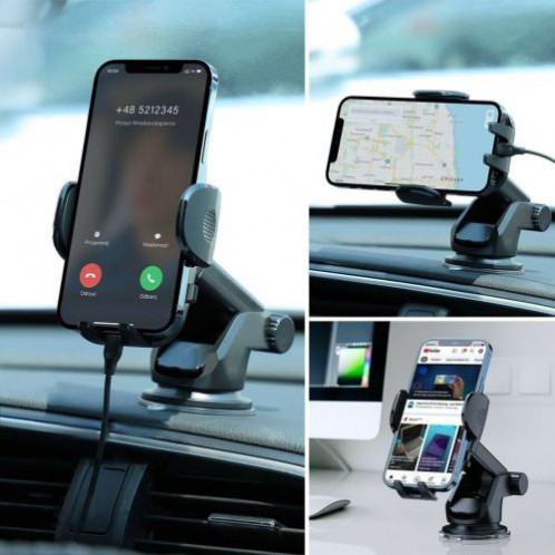 Joyroom Car Mount Clamp Holder (Dashboard and Windshield Version) with Extendable Arm, 360 rotation, 4.7-6.9 inch, Black (JR-ZS259) DO457730-02