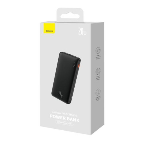 Baseus Power Bank Airpow, C+U, 20W, 10000 mAh, with Baseus Simple Series Type-C, 0.30m Cable, Black EU (PPQD090001) DA1341233-02