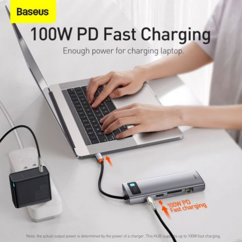 Baseus HUB Metal Gleam Series 9-in-1 Multifunctional (Type-C to 3x USB3.2/PD 100W/VGA Full HD 60Hz/HDMI 4K/TF+SD card/ RJ45) Space Gray (CAHUB-CU0G) DA387397-016