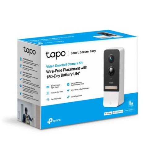 TP-Link Smart Video Doorbell Tapo D230S1 Kit, Wireless, 2K 5MPx, IP64, White EU DP8100853-02