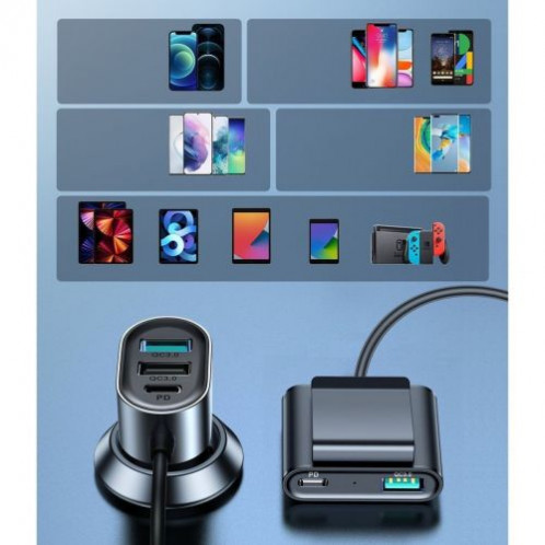 Joyroom Car Charger 5-in-1, C+C+U+U+U, QC 3.0, PD 3.0, FCP, AFC, 12V/24V, 72W, Black (JR-CL05) DO843138-016