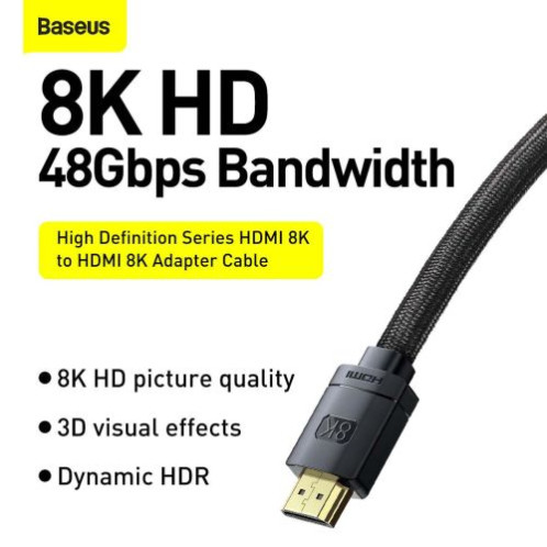 Baseus Video Cable High Definition Series HDMI To HDMI 2.1, 8K 60 Hz, 4K 120 Hz, 2K 144 Hz, 3D eARC, QMS, Dynamic HDR, VRR, ALLM, 3m. Black (CAKGQ-L01) DA1096674-016