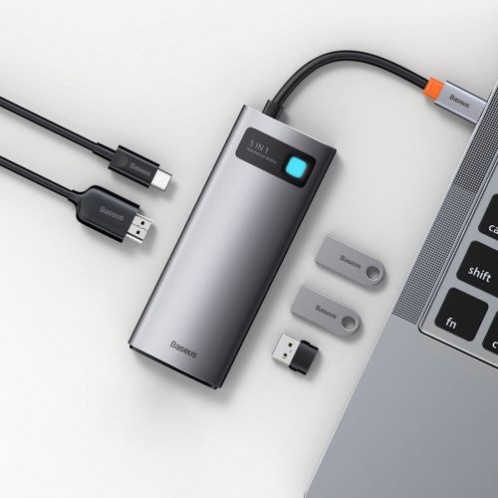 Baseus HUB Metal Glam Series 5-in-1 (3xUSB-A 3.0, Type-C male, Type-C female, HDMI-A), Gray EU (WKWG020013) DA2139930-025