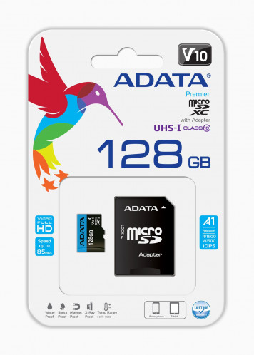 ADATA CARD MICROSDHC 128GB UHS-I CL10 100/20 MB/s W/1 Adap. 887413-05