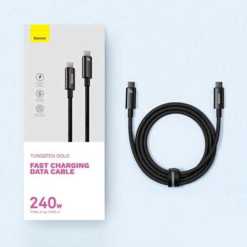 Baseus Type-C to Type-C Tungsten Gold Series Cable 480Mb/s, 240W, 2m, Black (CAWJ040101) DA459381-03