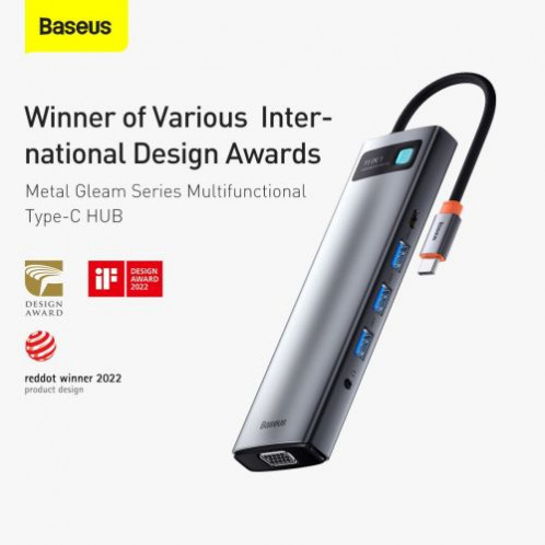 Baseus HUB Metal Gleam Series 11-in-1 Multifunctional (Type-C to 3xUSB3.2/PD 100W/3,5 mm Jack/VGA Full HD 60Hz/2xHDMI 4K/TF+SD card/ RJ45) Space Gray (CAHUB-CT0G) DA5380592-016