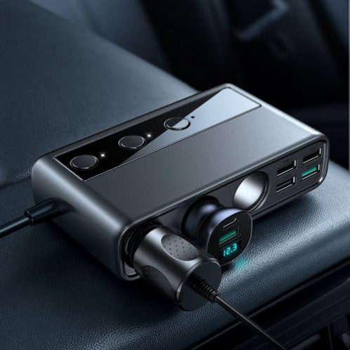 Joyroom Car Charger 9-in-1, (C+U+U+U+U+U+ 3 cigarette lighter socket) 154W, Black (JR-CL06) DO104229-09