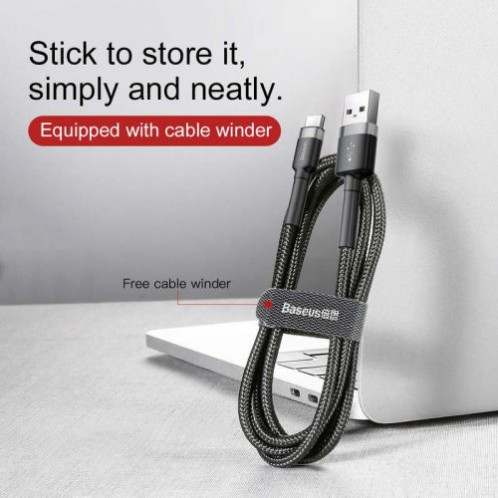 Baseus Type-C Cafule Cable 3A 1m Gray + Black (CATKLF-BG1) DA192893-09