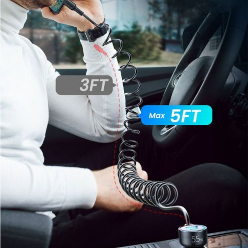 Joyroom Car Charger 3-in-1, C+U with Type-C Coiled Cable 1.5m, 55W, Black (JR-CL07) DO838255-09