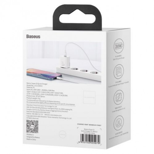 Baseus Travel Charger Super Si 1C Quick Charger PD 30W EU White (CCSUP-J02) DA823520-016