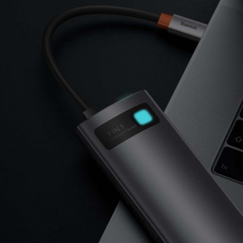 Baseus HUB Metal Gleam series 7-in-1 Multifunctional (Type-C to 2x USB 3.0, PD 100W / HDMI 4K 30Hz / RJ45 1Gbps, Type-C basic) Gray (WKWG020113) DA2678519-024